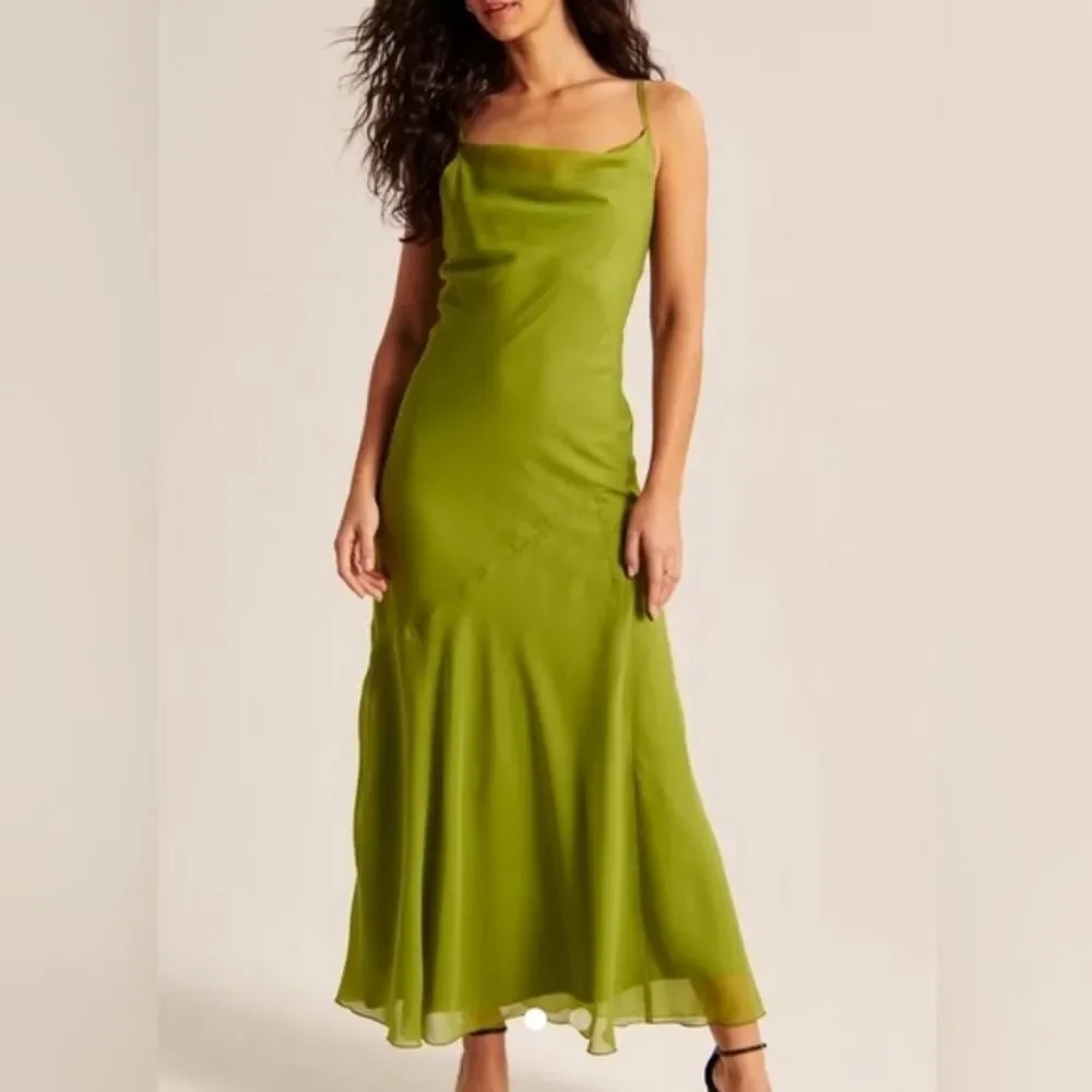 Abercrombie & Fitch Y2K Inspired Green Cowl Neck Slip Maxi Dress X-Small XS NWT